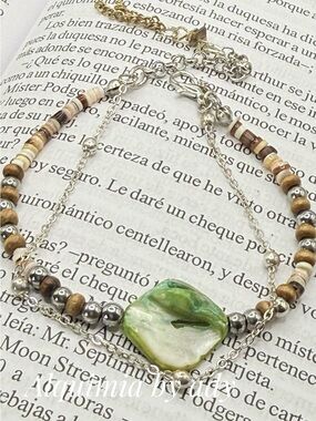Cool layers Green Shell & Wood Beaded Bracelet with Silver Accents